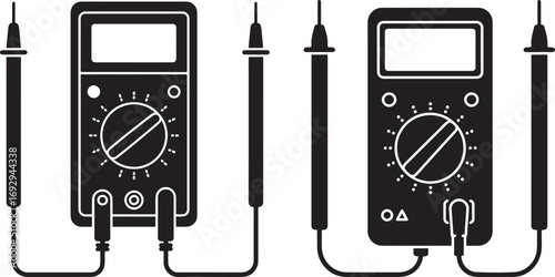 Two digital multimeters with probes in silhouette style