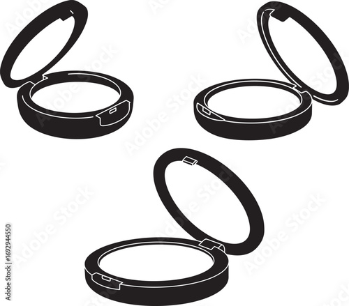 Three open compact powder makeup cases in a silhouette