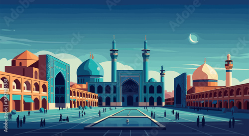 Isfahan Vector Travel Poster, Cinematic Minimal Landscape Art