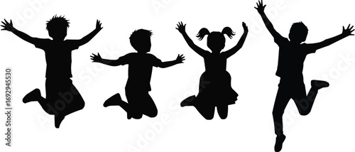 Joyful Jumping Kids Silhouette Vector IllustrationJoyful Jumping Kids Silhouette Vector Illustration