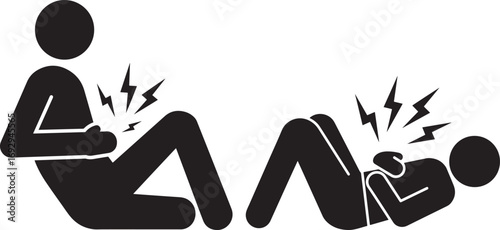 Two figures in silhouette demonstrating abdominal pain or discomfort silhouette