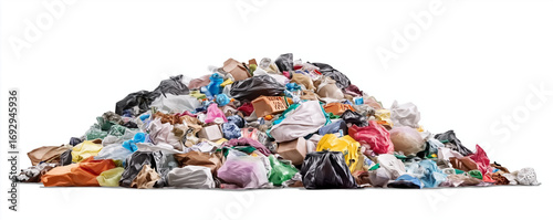  pile of garbage isolated on a white background, png photo cutout.