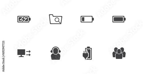 style1Business Internet and Technology Icon Set Vector Illustration – Battery, Folder, User, Support, Charging, Teamwork, and Computer Icons for Web, Office, Digital Apps, and Online Projects