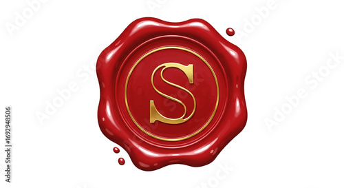 red and gold wax seal with letter s isolated on white background vector  
