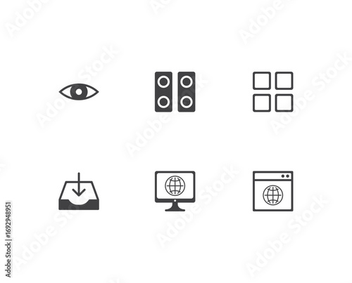 Internet and Things Icon Set Vector Illustration – Modern Web, IoT, Technology, Communication, and Smart Device Symbols for Digital Platforms, Apps, Websites, and User Interface Design