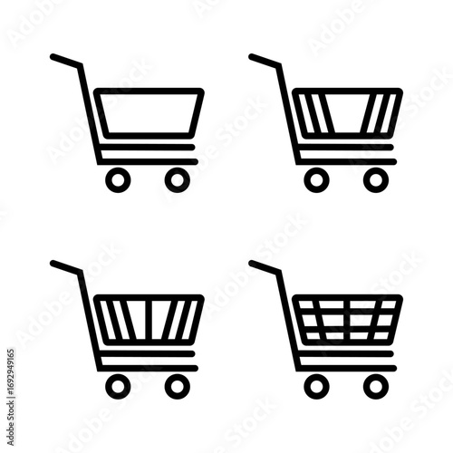 Four outline shopping cart icons for online shopping