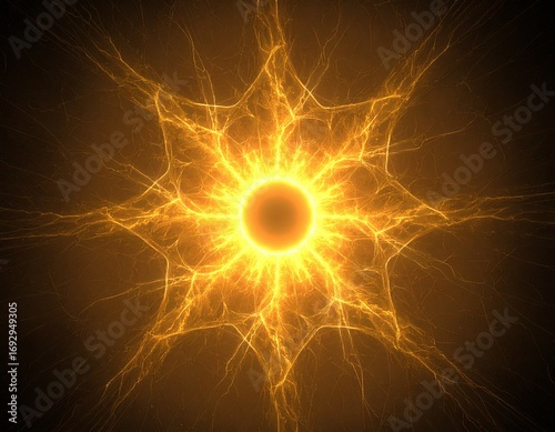 Abstract Glowing Energy Sphere with Electric Lightning Rays