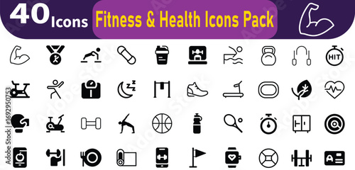Comprehensive fitness and health icons for wellness and lifestyle designs