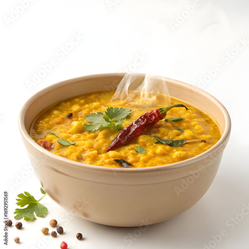 Traditional toor dal curry made with pigeon pea lentils, cooked in spiced tomato-onion gravy, served in a bowl