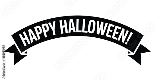 Curved “Happy Halloween!” banner in bold uppercase letters with ribbon ends, ideal for seasonal decoration, greeting, and party design