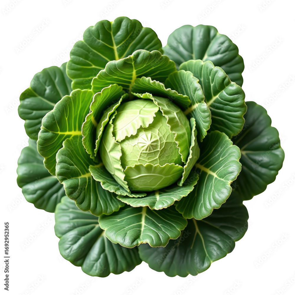 Fototapeta premium Fresh organic green cabbage head isolated on transparent background for culinary and healthy lifestyle concepts