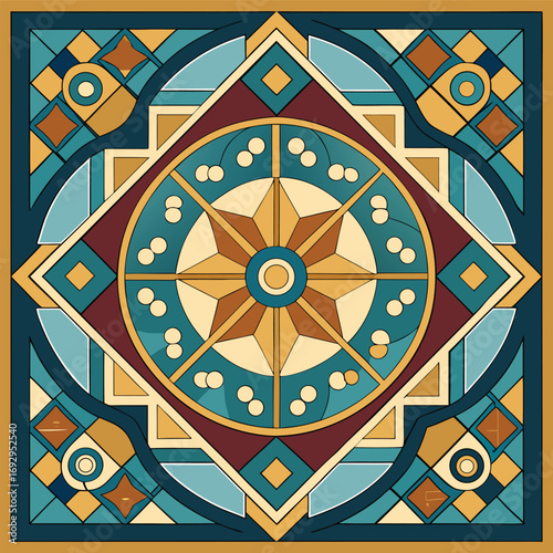 Geometric Compass Rose and Diamond Pattern in Earthy Tones vector illustration