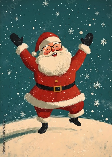 Jolly Santa Claus Celebrating Winter Joy With Snowflakes Falling Around Him.