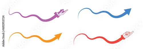 Decorative curve arrows set flat doodle red green yellow blue