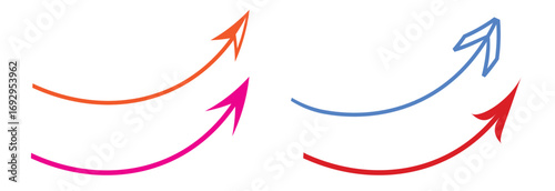 Flat curve arrows doodle hand drawn colorful set transparent png