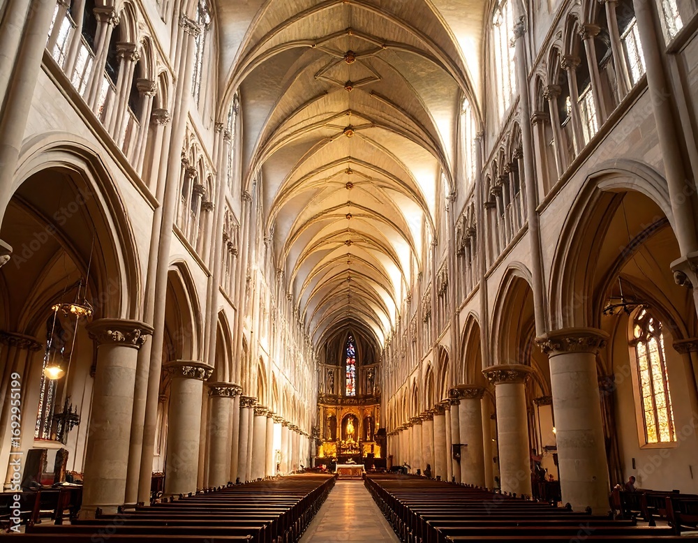 Fototapeta premium Church Nave Interior Sunlight