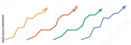 Curve arrows set hand drawn colorful red green yellow blue isolated transparent PNG
