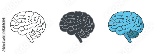 Vector art of stylized illustration of a human brain with circuit board patterns