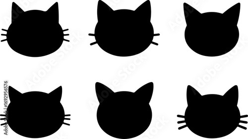 Silhouette Collection of Cat Heads with Whiskers