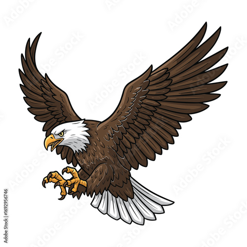 Cartoon bald eagle with open wings and talons extended bird raptor
