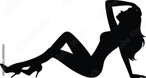 Silhouette of a reclining woman wearing high heels, stylish pose, female figure, elegance, beauty, fashion, glamour, confident, sensual, modern lifestyle, body shape
