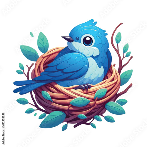 Blue Bird Sitting In Nest