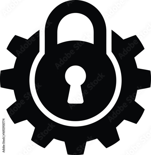 Gear Lock Security System Icon Symbolizes Protection and Mechanical Engineering Solutions