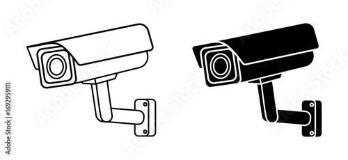 Security camera icons, surveillance system, CCTV technology device
