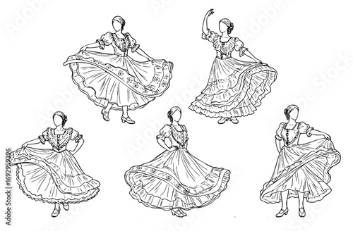 Südamerikanische Frauen in Kleidern Vektorgrafik Collage Illustration Tradition und Kultur