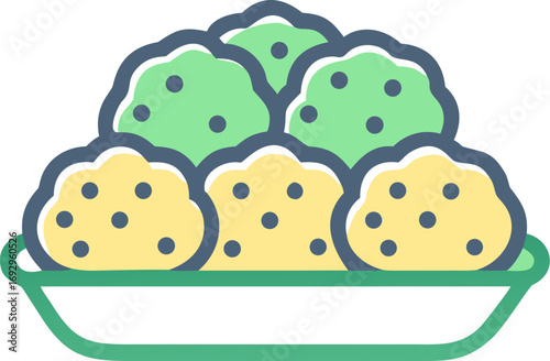 Editable vector icon, Cheesecake, Chocolate cake, Brownie, Doughnut, Éclair, Macaron, Croissant, Pie slice (apple, cherry), Custard tart, Pudding, Candy bar, Lollipop, Cotton candy, Desserts & Sweets,