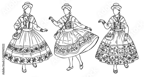Südamerikanische Frauen in Kleidern Vektorgrafik Collage Illustration Tradition und Kultur