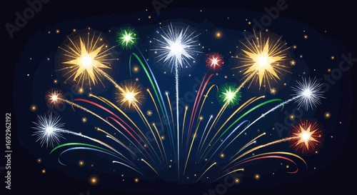 Vibrant Bursting Fireworks Display Illuminating the Night Sky.
