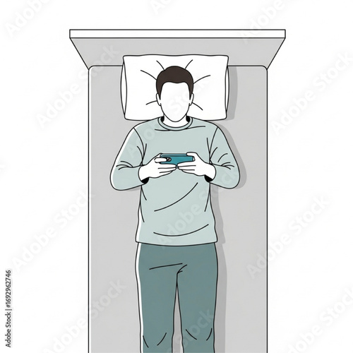 A person unwinding in bed, engrossed in their smartphone, illustrating modern digital habits and relaxation