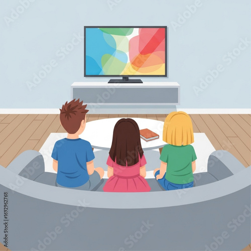 Family Movie Night Siblings Watching TV Together