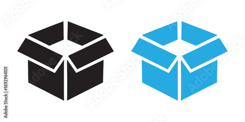 Open cardboard box icon in minimalist style. Packaging, shipping, delivery, logistics, storage, moving, product packing, e-commerce parcel, unboxing, and distribution vector illustration design.