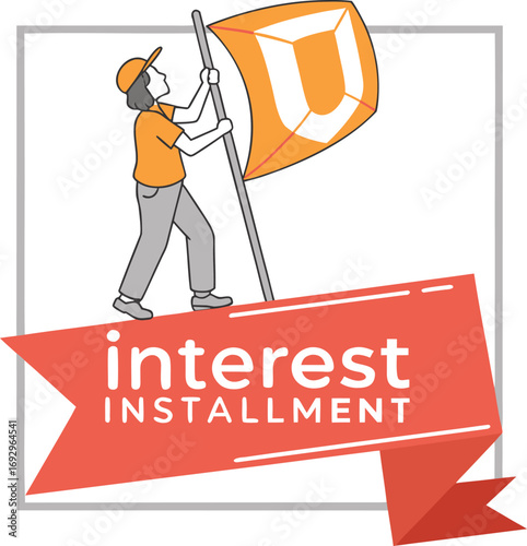 Cartoon construction worker with a helmet and a business sign, an icon of success and hard work