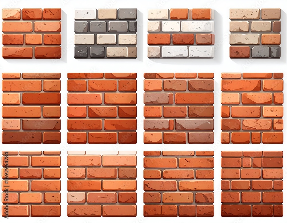 Fototapeta premium Vector illustration of various brick wall patterns