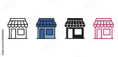 Storefront icon representing shop, market, boutique, small business, retail store, or e-commerce. Vector illustration for shopping, business, local store, marketplace, or commercial building concepts.