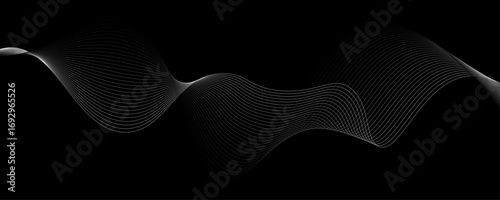 Elegant Abstract White Wave Lines Flowing Smoothly Across a Deep Black Background, Creating a Minimalist and Modern Contrast.
