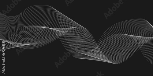 Elegant Abstract White Wave Lines Flowing Smoothly Across a Deep Black Background, Creating a Minimalist and Modern Contrast.
