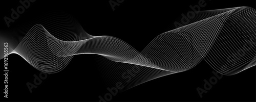 Elegant Abstract White Wave Lines Flowing Smoothly Across a Deep Black Background, Creating a Minimalist and Modern Contrast.
