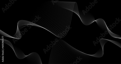 Elegant Abstract White Wave Lines Flowing Smoothly Across a Deep Black Background, Creating a Minimalist and Modern Contrast.
