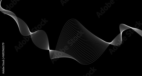 Elegant Abstract White Wave Lines Flowing Smoothly Across a Deep Black Background, Creating a Minimalist and Modern Contrast.
