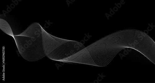Elegant Abstract White Wave Lines Flowing Smoothly Across a Deep Black Background, Creating a Minimalist and Modern Contrast.

