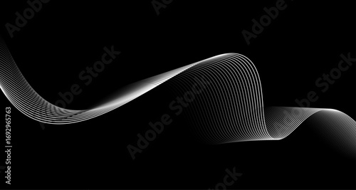 Elegant Abstract White Wave Lines Flowing Smoothly Across a Deep Black Background, Creating a Minimalist and Modern Contrast.
