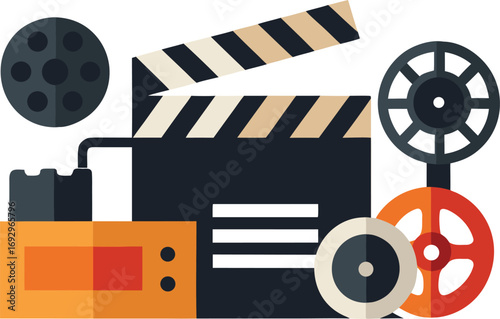Vector film festival icons collection clapperboard cinema reel film strip and projector eps