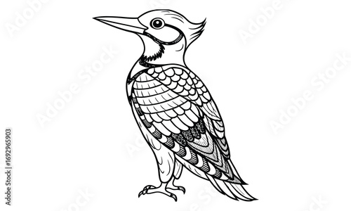 Woodpecker Kids t shirt design silhouette and vector line art, Detailed High-Quality Line Art, Suitable for Adult Coloring Books, Stress Relief, Relaxation, and Printable Art Therapy Projects.