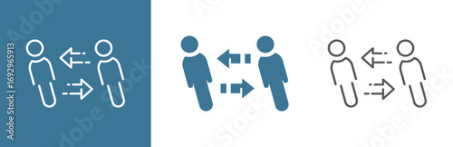 flat and linear set icons, update staff icon, employee relationship, change social policy, simple symbols on white and black background - editable stroke vector illustration