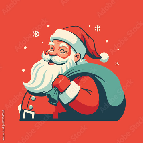 Stylized Santa Claus with a Gift Sack, Retro Christmas Illustration.