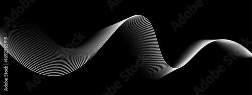 Elegant Abstract White Wave Lines Flowing Smoothly Across a Deep Black Background, Creating a Minimalist and Modern Contrast.
